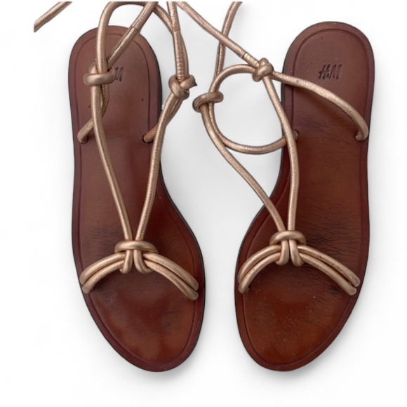 H&M Premium Quality Rose Gold Lace Up Leather Sandals 8 - Picture 3 of 6